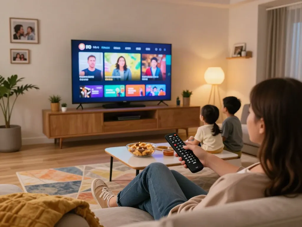 Expérience de visionnage immersive avec Atlas Iptv dans un salon moderne et accueillant.